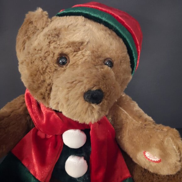 Animated Christmas Brown Bear Red/Green Hat & Scarf Sings & Cheeks Light Up - Picture 3 of 8